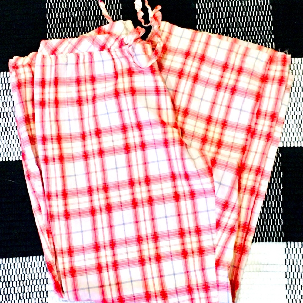 Soft cotton lightweight knit pajamas pool pants beach plaid red large